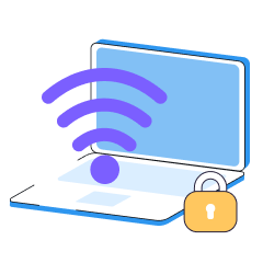 Laptop with a secure Wi-Fi signal and a padlock