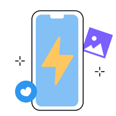 Phone with a lightning bolt and media stickers