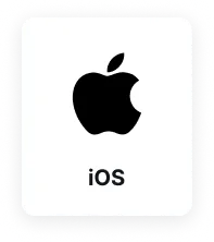Apple logo above lowercase text iOS on a white rounded square background.