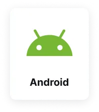 Green Android robot head icon above the word Android in black text.
