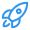 Blue rocket icon with small stars around, symbolizing space launch or exploration.