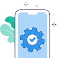 Phone with a settings gear and a checkmark