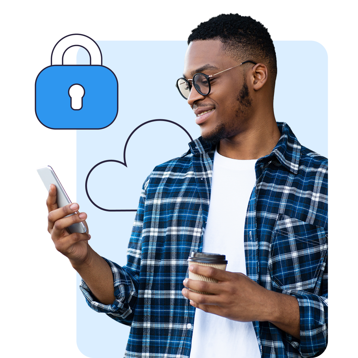Man accessing his US accounts securely while traveling