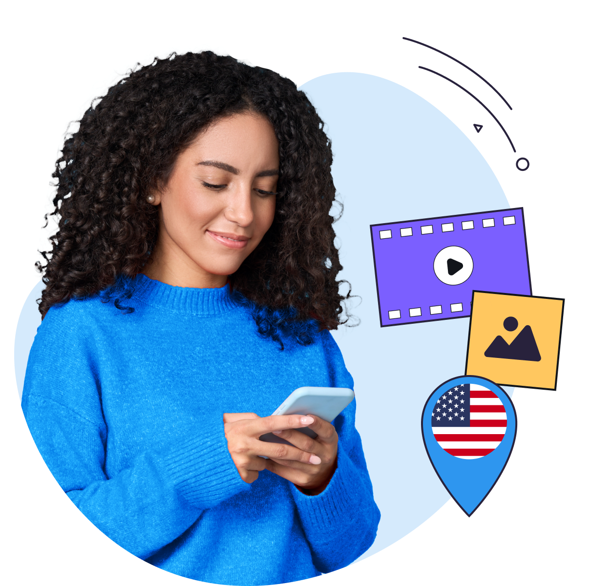 Woman using VPN Super on her phone to stream and browse