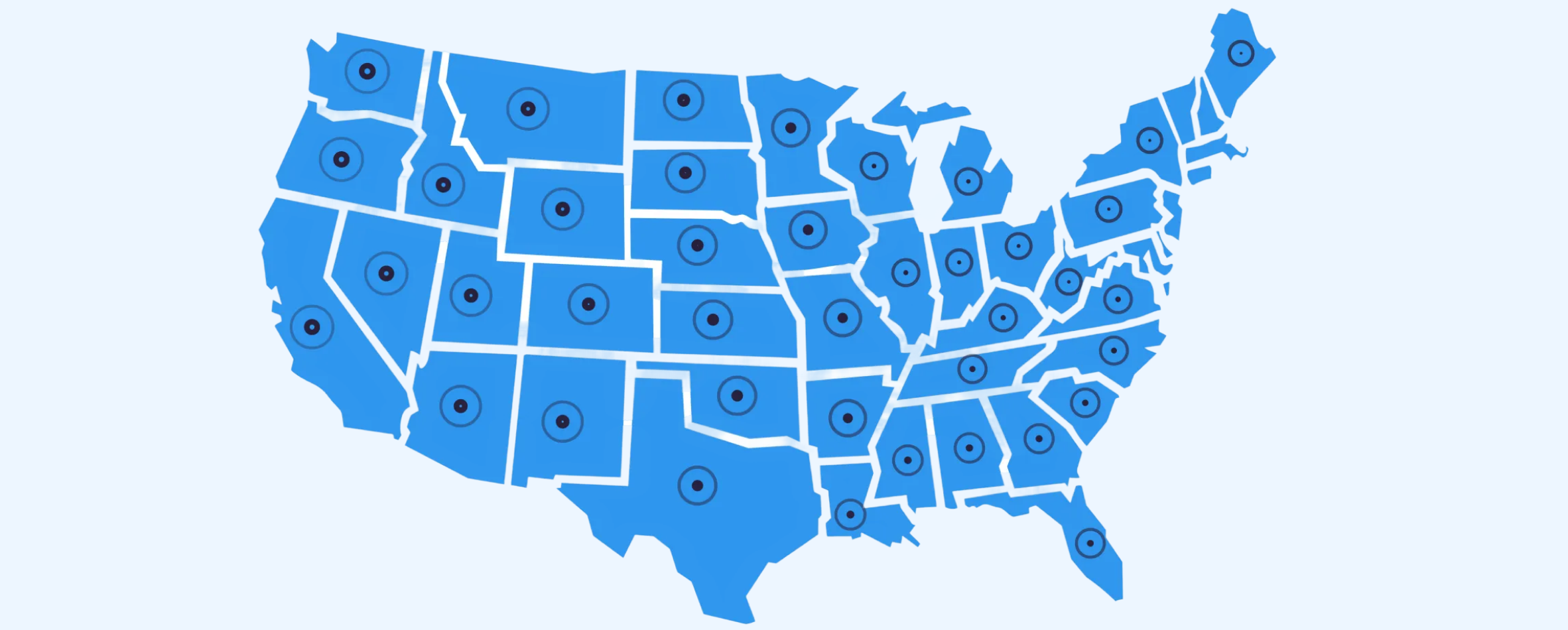 Map of the United States showing VPN Super server cities